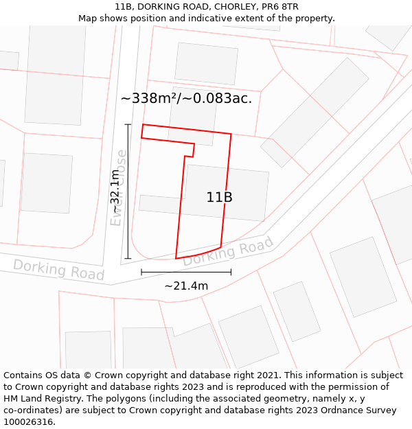 11B, DORKING ROAD, CHORLEY, PR6 8TR: Plot and title map