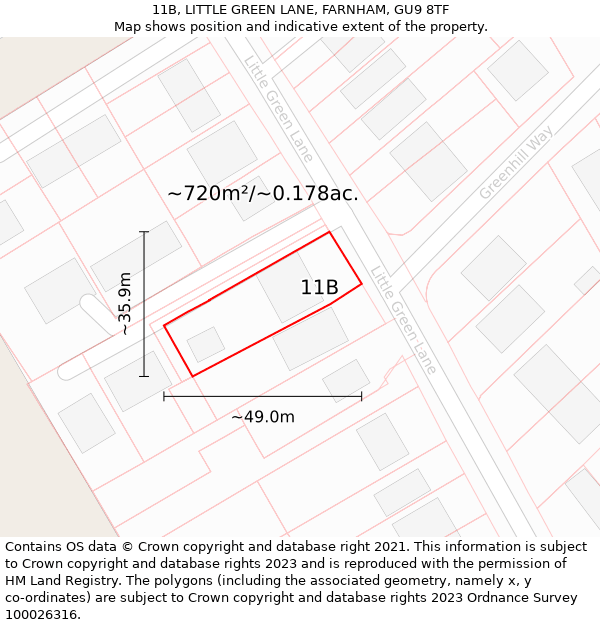 11B, LITTLE GREEN LANE, FARNHAM, GU9 8TF: Plot and title map