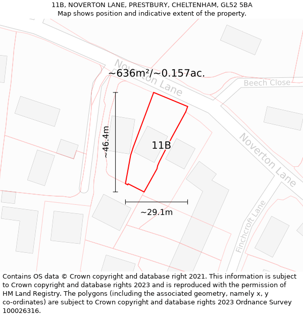 11B, NOVERTON LANE, PRESTBURY, CHELTENHAM, GL52 5BA: Plot and title map