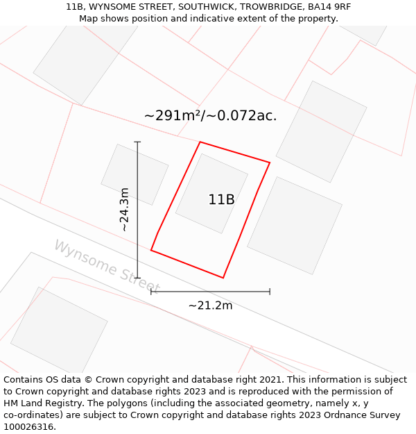 11B, WYNSOME STREET, SOUTHWICK, TROWBRIDGE, BA14 9RF: Plot and title map