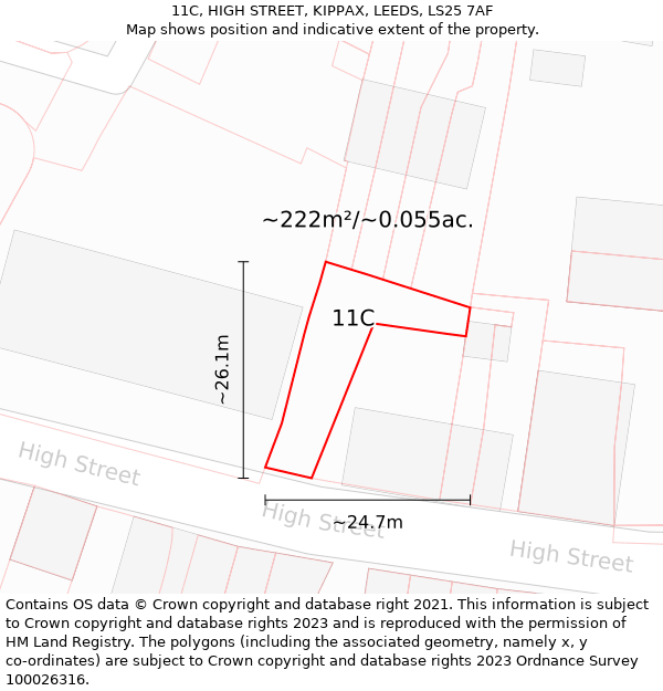 11C, HIGH STREET, KIPPAX, LEEDS, LS25 7AF: Plot and title map