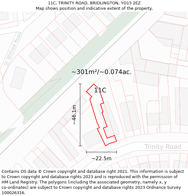 11C, TRINITY ROAD, BRIDLINGTON, YO15 2EZ: Plot and title map