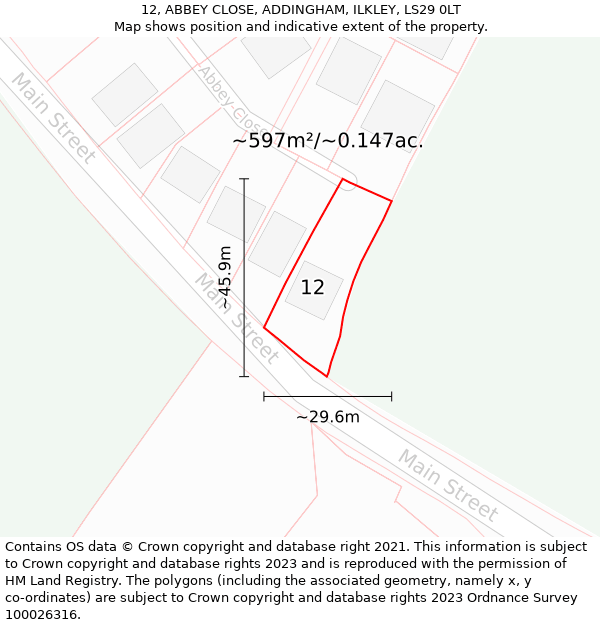 12, ABBEY CLOSE, ADDINGHAM, ILKLEY, LS29 0LT: Plot and title map