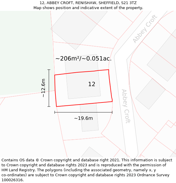 12, ABBEY CROFT, RENISHAW, SHEFFIELD, S21 3TZ: Plot and title map