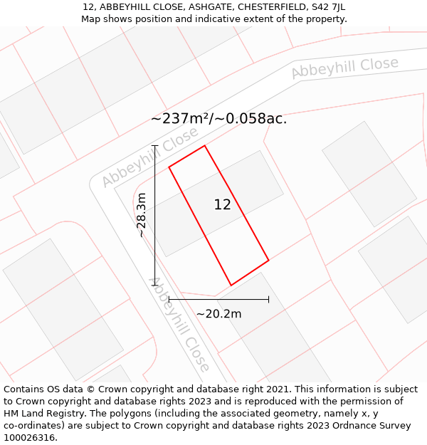 12, ABBEYHILL CLOSE, ASHGATE, CHESTERFIELD, S42 7JL: Plot and title map