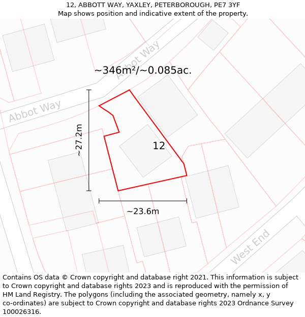 12, ABBOTT WAY, YAXLEY, PETERBOROUGH, PE7 3YF: Plot and title map