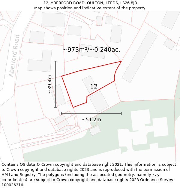 12, ABERFORD ROAD, OULTON, LEEDS, LS26 8JR: Plot and title map