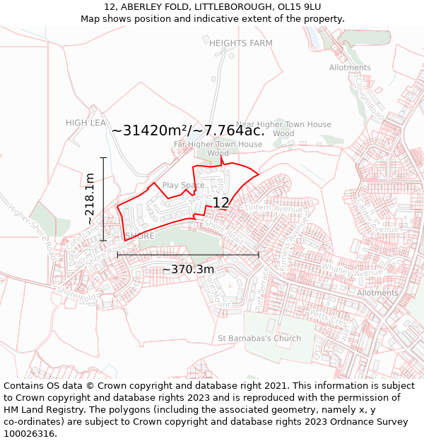 12, ABERLEY FOLD, LITTLEBOROUGH, OL15 9LU: Plot and title map