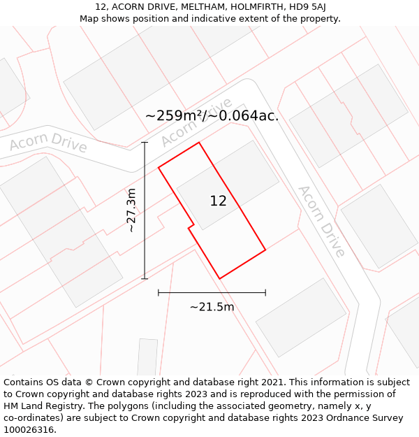 12, ACORN DRIVE, MELTHAM, HOLMFIRTH, HD9 5AJ: Plot and title map