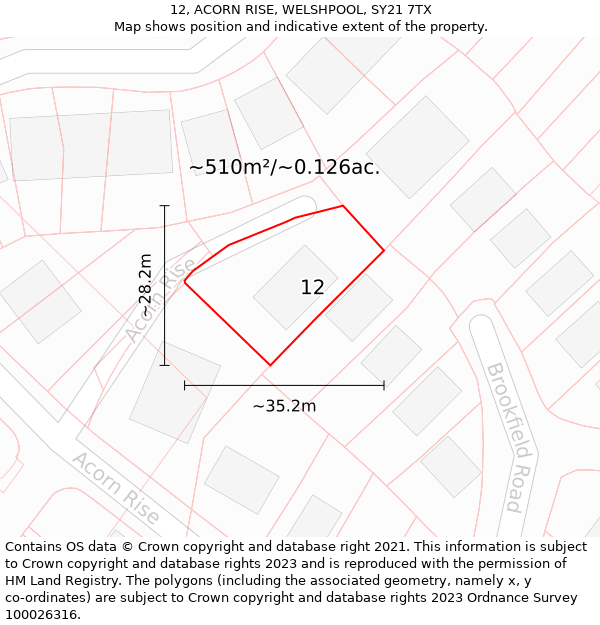 12, ACORN RISE, WELSHPOOL, SY21 7TX: Plot and title map