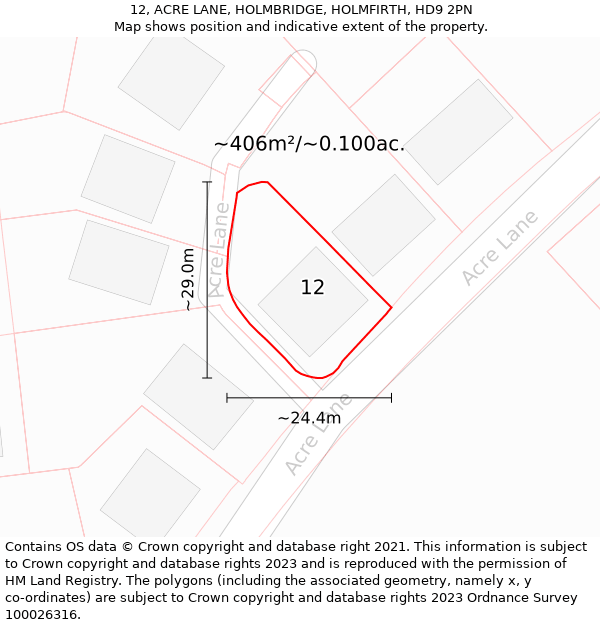 12, ACRE LANE, HOLMBRIDGE, HOLMFIRTH, HD9 2PN: Plot and title map