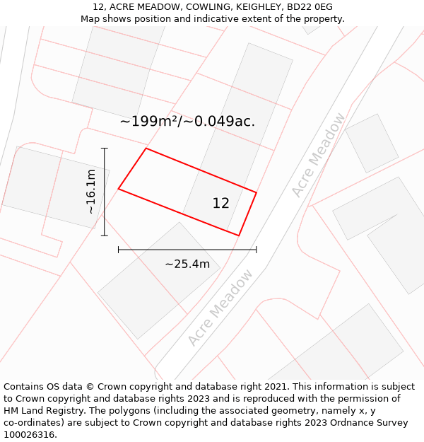 12, ACRE MEADOW, COWLING, KEIGHLEY, BD22 0EG: Plot and title map