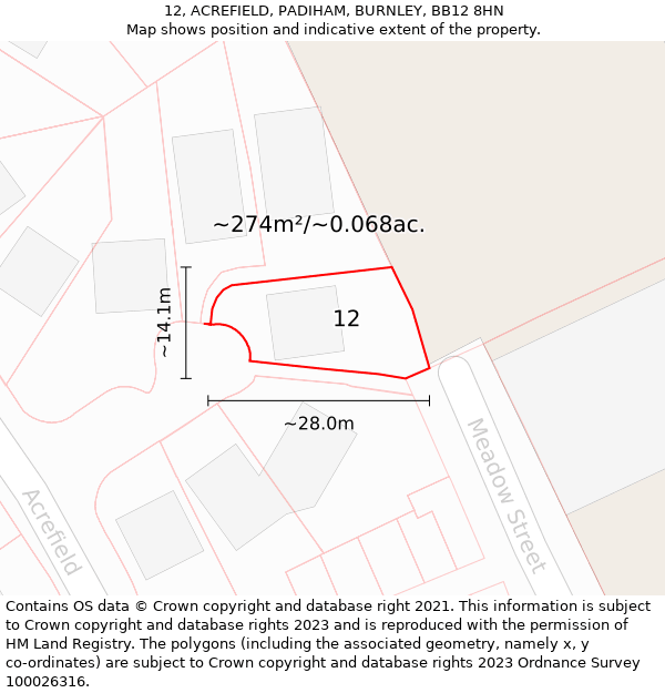 12, ACREFIELD, PADIHAM, BURNLEY, BB12 8HN: Plot and title map