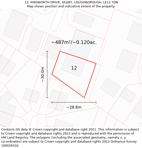 12, AINSWORTH DRIVE, SILEBY, LOUGHBOROUGH, LE12 7QN: Plot and title map