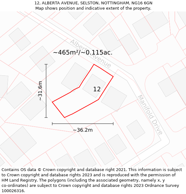 12, ALBERTA AVENUE, SELSTON, NOTTINGHAM, NG16 6GN: Plot and title map