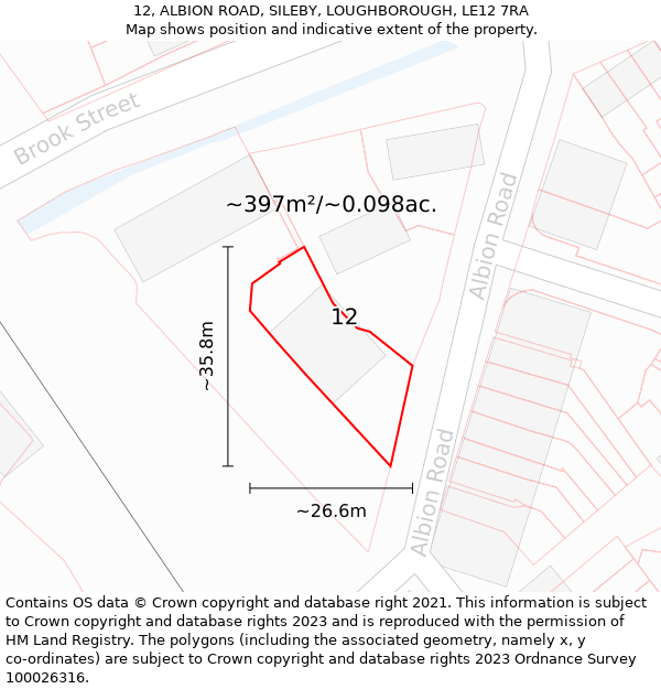 12, ALBION ROAD, SILEBY, LOUGHBOROUGH, LE12 7RA: Plot and title map