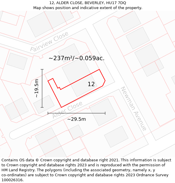 12, ALDER CLOSE, BEVERLEY, HU17 7DQ: Plot and title map