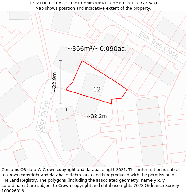 12, ALDER DRIVE, GREAT CAMBOURNE, CAMBRIDGE, CB23 6AQ: Plot and title map