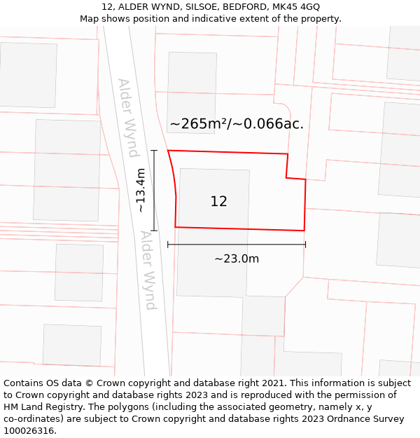 12, ALDER WYND, SILSOE, BEDFORD, MK45 4GQ: Plot and title map