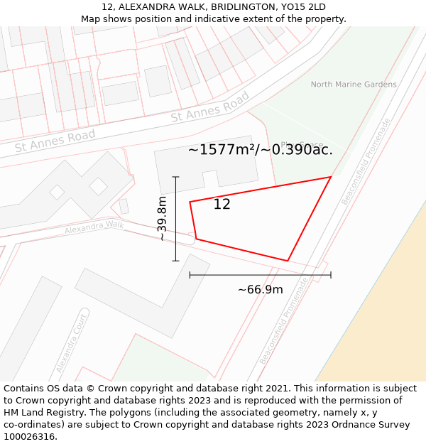 12, ALEXANDRA WALK, BRIDLINGTON, YO15 2LD: Plot and title map