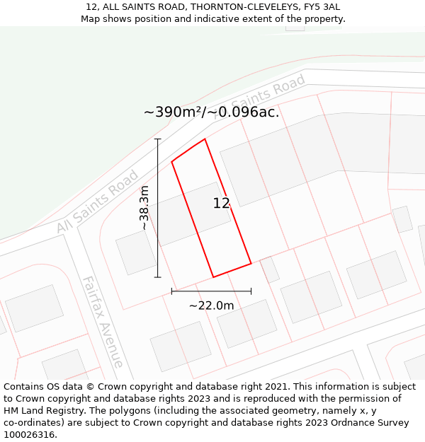 12, ALL SAINTS ROAD, THORNTON-CLEVELEYS, FY5 3AL: Plot and title map