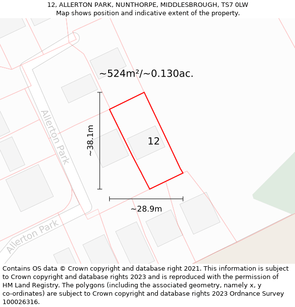 12, ALLERTON PARK, NUNTHORPE, MIDDLESBROUGH, TS7 0LW: Plot and title map