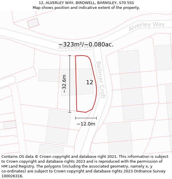 12, ALVERLEY WAY, BIRDWELL, BARNSLEY, S70 5SS: Plot and title map