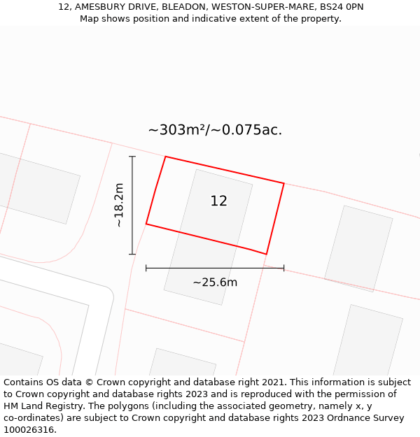 12, AMESBURY DRIVE, BLEADON, WESTON-SUPER-MARE, BS24 0PN: Plot and title map