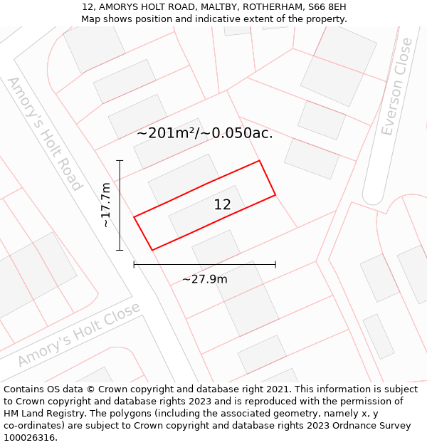 12, AMORYS HOLT ROAD, MALTBY, ROTHERHAM, S66 8EH: Plot and title map