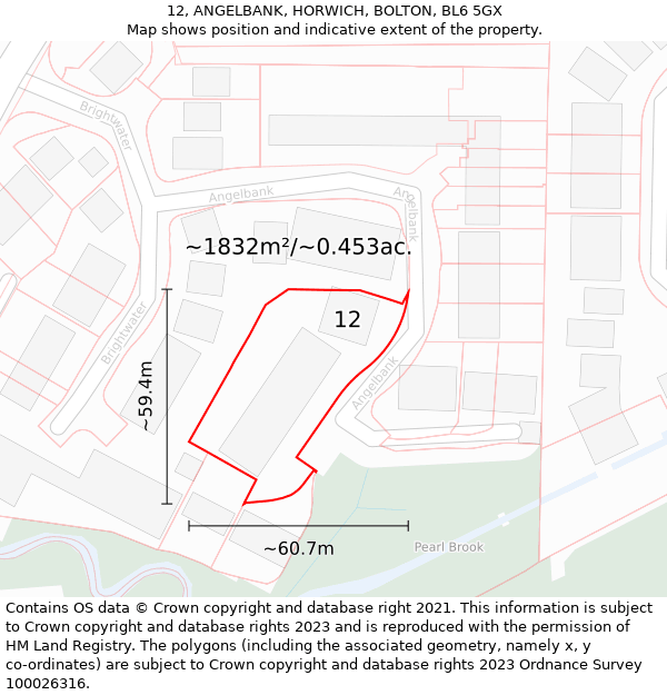 12, ANGELBANK, HORWICH, BOLTON, BL6 5GX: Plot and title map