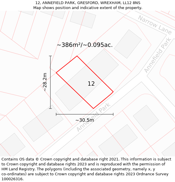 12, ANNEFIELD PARK, GRESFORD, WREXHAM, LL12 8NS: Plot and title map