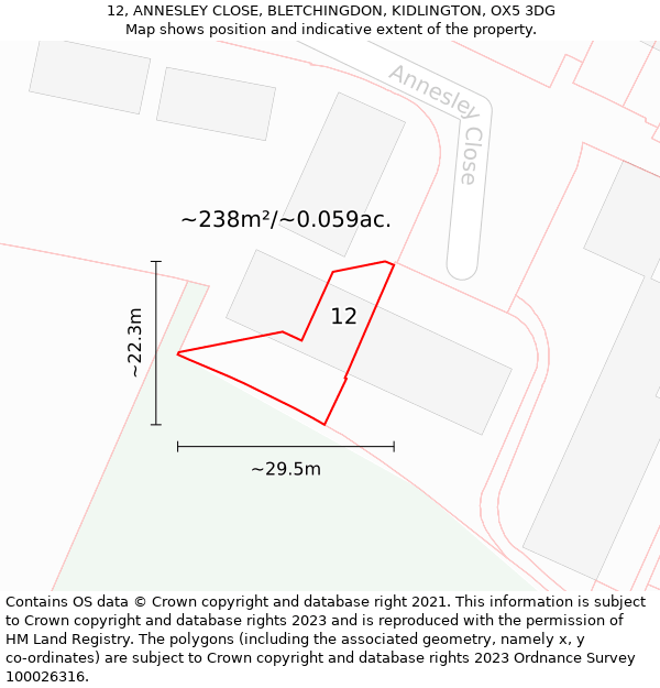 12, ANNESLEY CLOSE, BLETCHINGDON, KIDLINGTON, OX5 3DG: Plot and title map