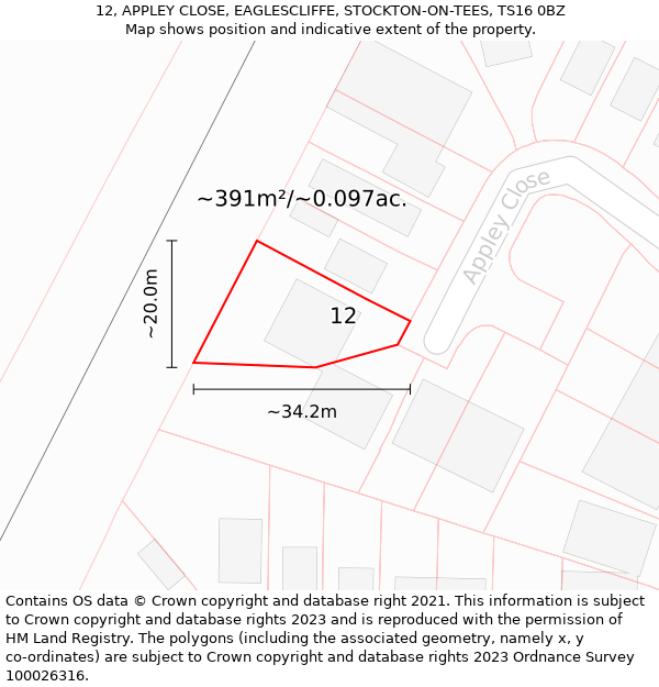 12, APPLEY CLOSE, EAGLESCLIFFE, STOCKTON-ON-TEES, TS16 0BZ: Plot and title map