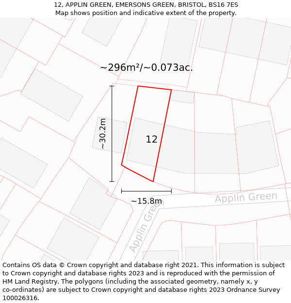 12, APPLIN GREEN, EMERSONS GREEN, BRISTOL, BS16 7ES: Plot and title map