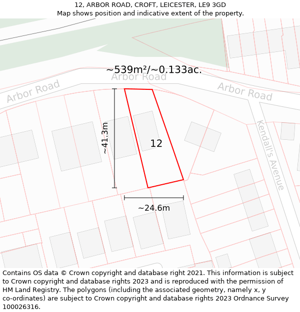 12, ARBOR ROAD, CROFT, LEICESTER, LE9 3GD: Plot and title map