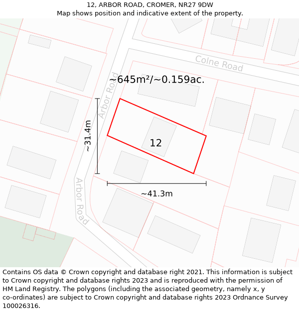 12, ARBOR ROAD, CROMER, NR27 9DW: Plot and title map