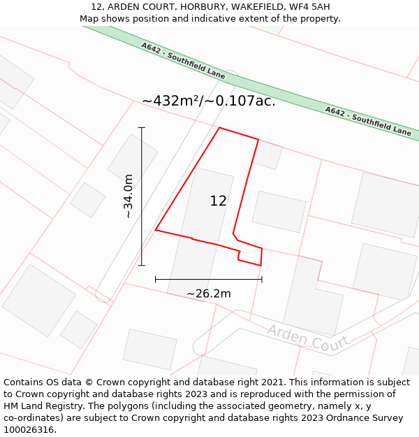 12, ARDEN COURT, HORBURY, WAKEFIELD, WF4 5AH: Plot and title map