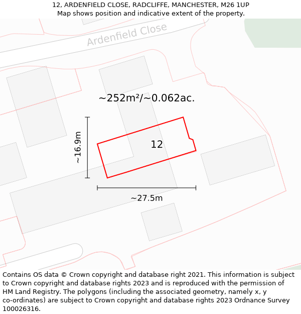 12, ARDENFIELD CLOSE, RADCLIFFE, MANCHESTER, M26 1UP: Plot and title map