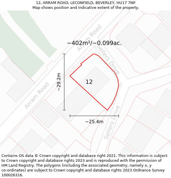 12, ARRAM ROAD, LECONFIELD, BEVERLEY, HU17 7NP: Plot and title map