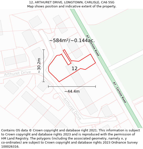 12, ARTHURET DRIVE, LONGTOWN, CARLISLE, CA6 5SG: Plot and title map