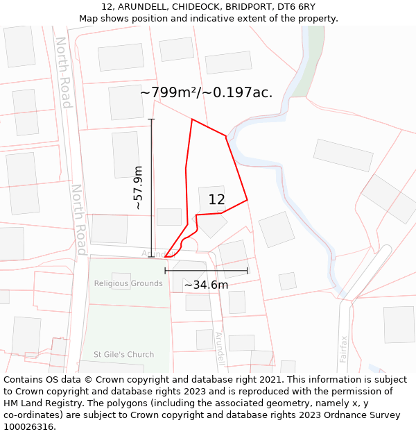 12, ARUNDELL, CHIDEOCK, BRIDPORT, DT6 6RY: Plot and title map