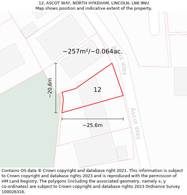 12, ASCOT WAY, NORTH HYKEHAM, LINCOLN, LN6 9NU: Plot and title map