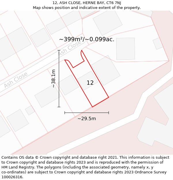 12, ASH CLOSE, HERNE BAY, CT6 7NJ: Plot and title map