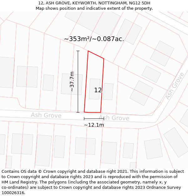 12, ASH GROVE, KEYWORTH, NOTTINGHAM, NG12 5DH: Plot and title map