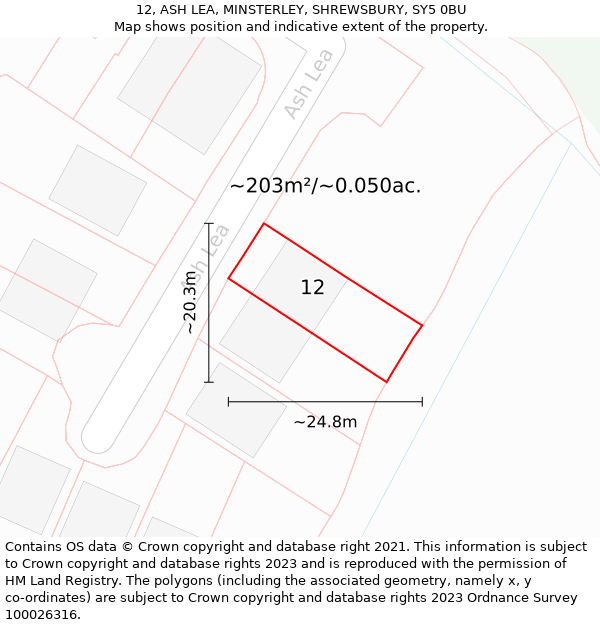 12, ASH LEA, MINSTERLEY, SHREWSBURY, SY5 0BU: Plot and title map