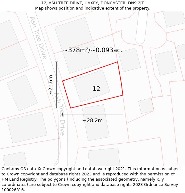 12, ASH TREE DRIVE, HAXEY, DONCASTER, DN9 2JT: Plot and title map