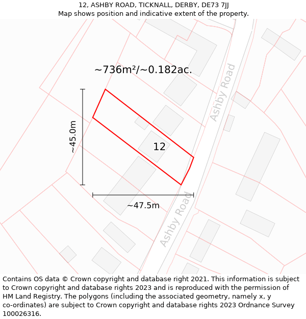 12, ASHBY ROAD, TICKNALL, DERBY, DE73 7JJ: Plot and title map