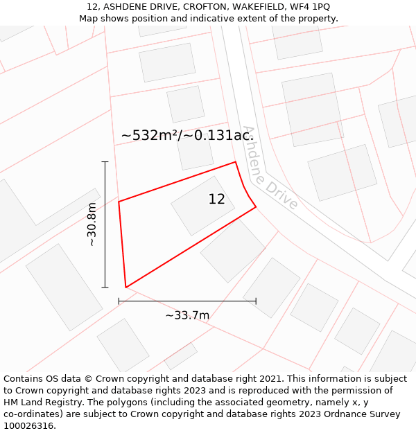 12, ASHDENE DRIVE, CROFTON, WAKEFIELD, WF4 1PQ: Plot and title map