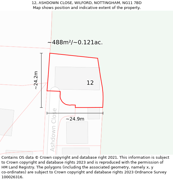 12, ASHDOWN CLOSE, WILFORD, NOTTINGHAM, NG11 7BD: Plot and title map