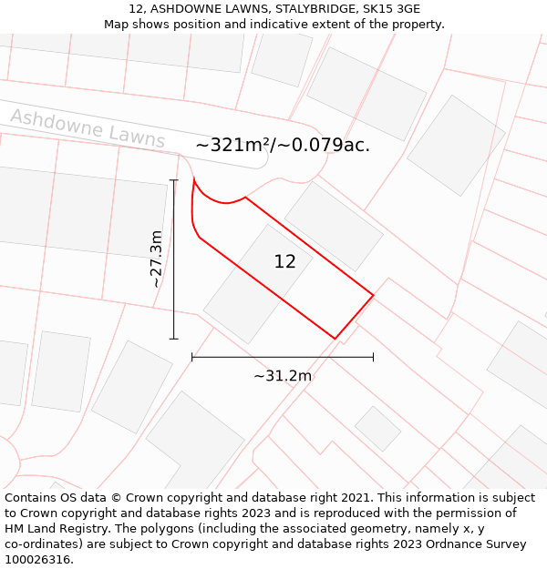 12, ASHDOWNE LAWNS, STALYBRIDGE, SK15 3GE: Plot and title map